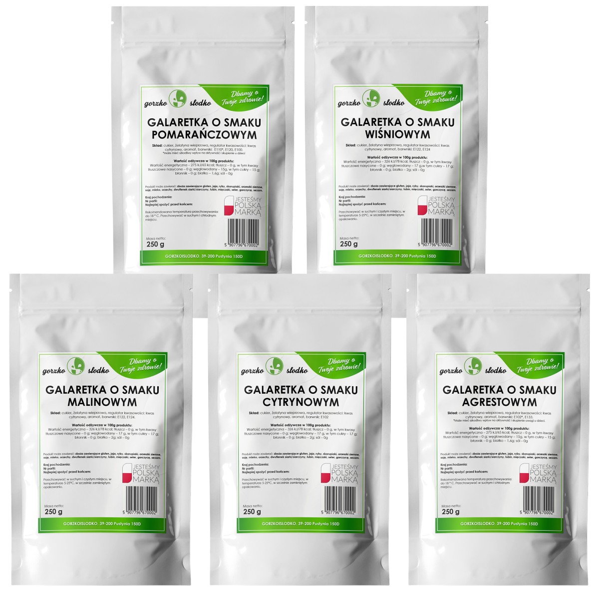 Zestaw galaretka w proszku mix smaków 5 x 250 g